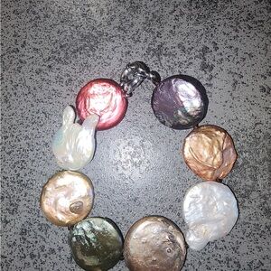 Multicolor Freshwater Pearl Coin Bracelet - Elegant Women’s Jewelry